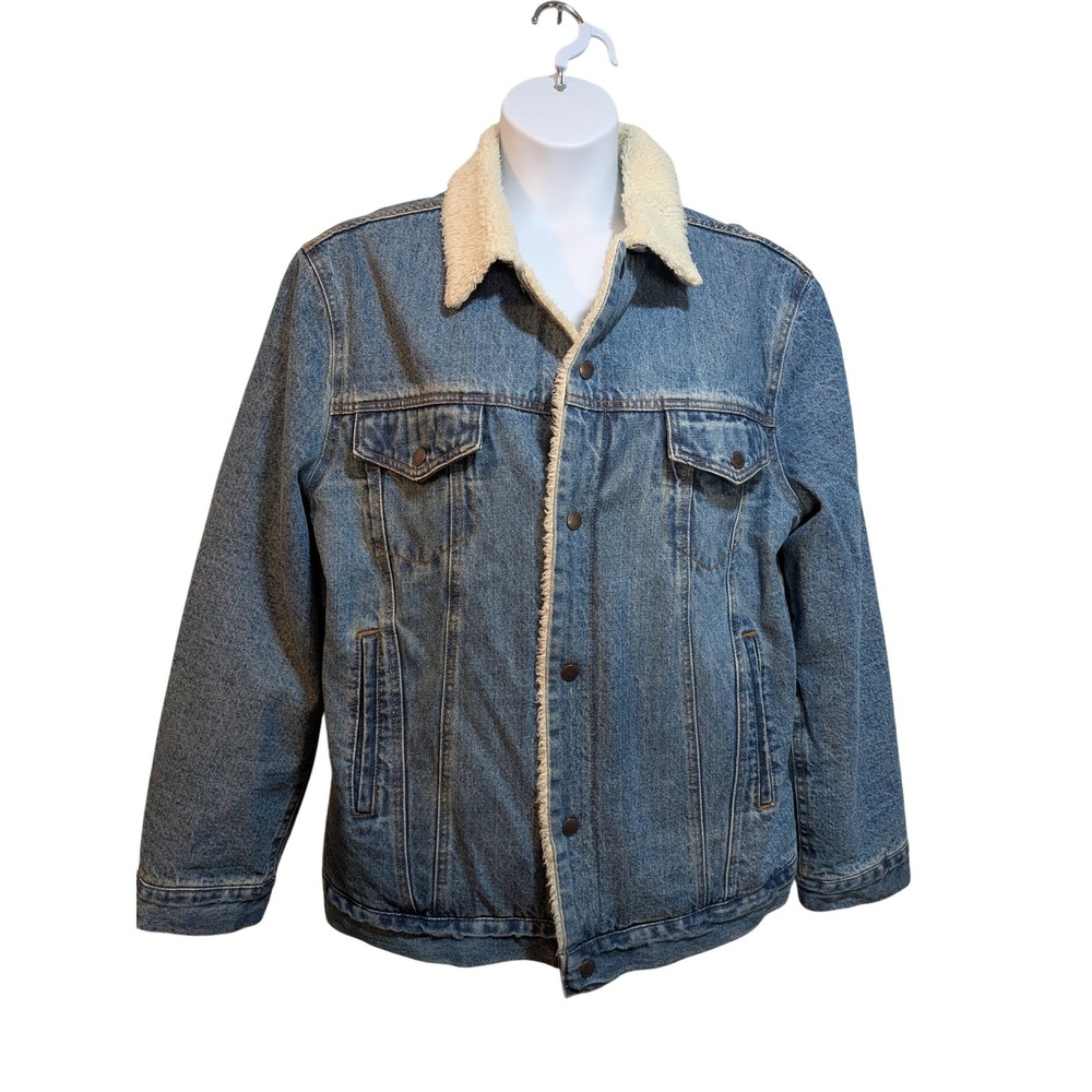 Alpine Swiss‎ Ryker Men Large Sherpa Lined Denim Trucker Jacket Rodeo Chore Farm